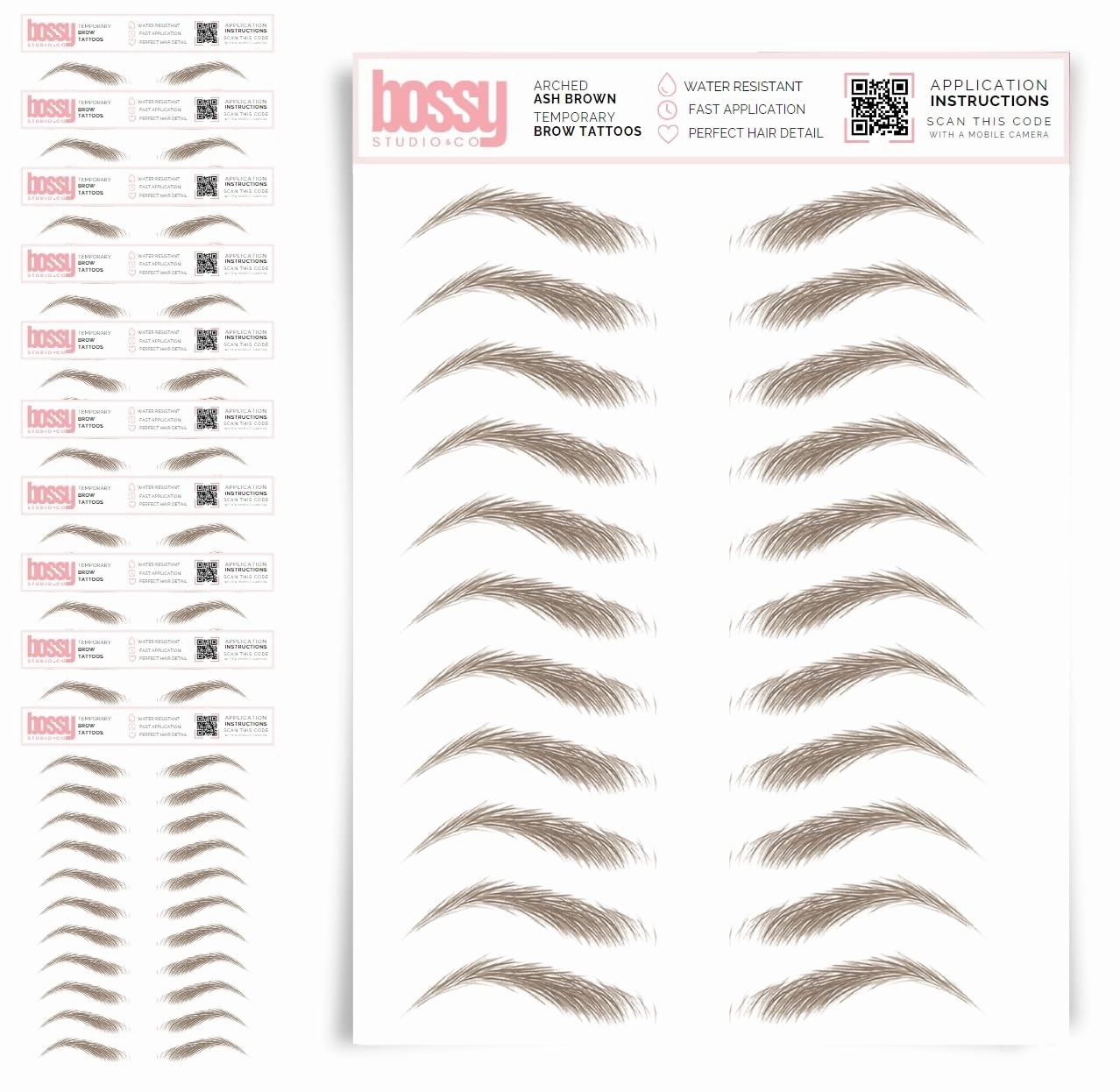 10 Pack Temporary Eyebrow Tattoos Waterproof Eyebrow Stickers, False Tattoos Hair Like Peel Off Instant Transfer Brows For Women And Men | Natural Strokes, Shaping (arched, ash brown)
