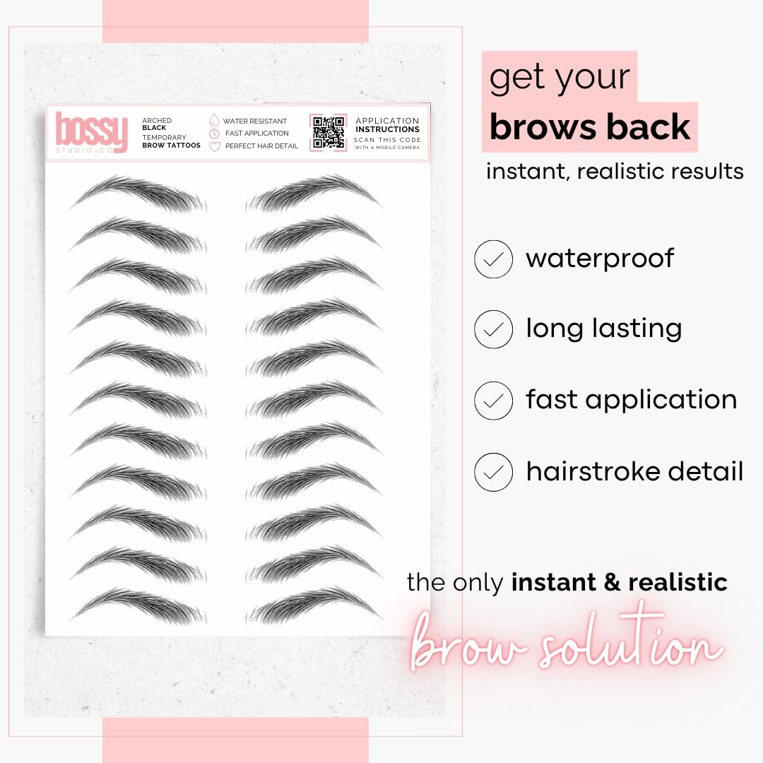 10 Pack Temporary Eyebrow Tattoos Waterproof Eyebrow Stickers, False Tattoos Hair Like Peel Off Instant Transfer Brows For Women And Men | Natural Strokes, Shaping (arched, black)