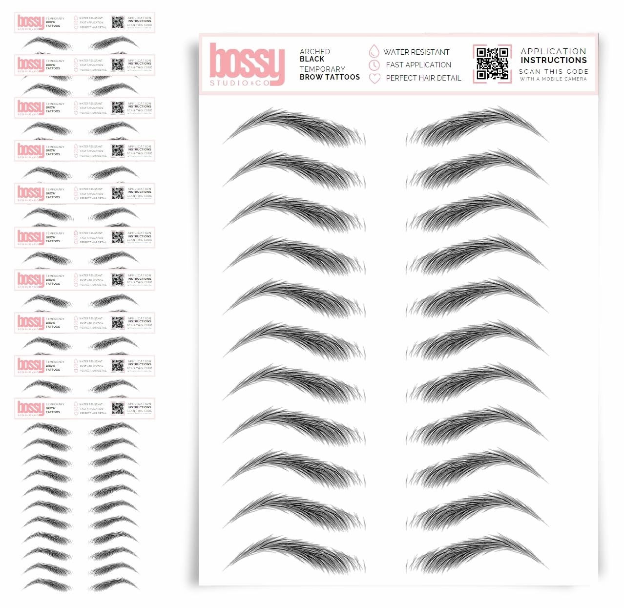 10 Pack Temporary Eyebrow Tattoos Waterproof Eyebrow Stickers, False Tattoos Hair Like Peel Off Instant Transfer Brows For Women And Men | Natural Strokes, Shaping (arched, black)