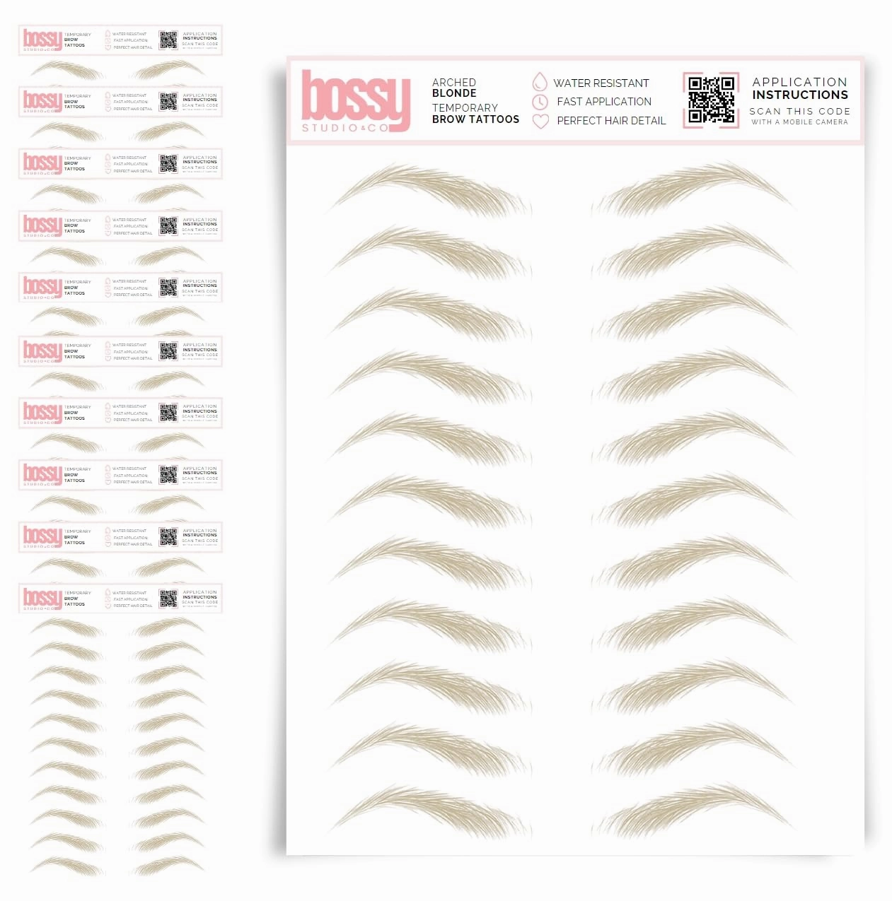 10 Pack Temporary Eyebrow Tattoos Waterproof Eyebrow Stickers, False Tattoos Hair Like Peel Off Instant Transfer Brows For Women And Men | Natural Strokes, Shaping (arched, blonde)