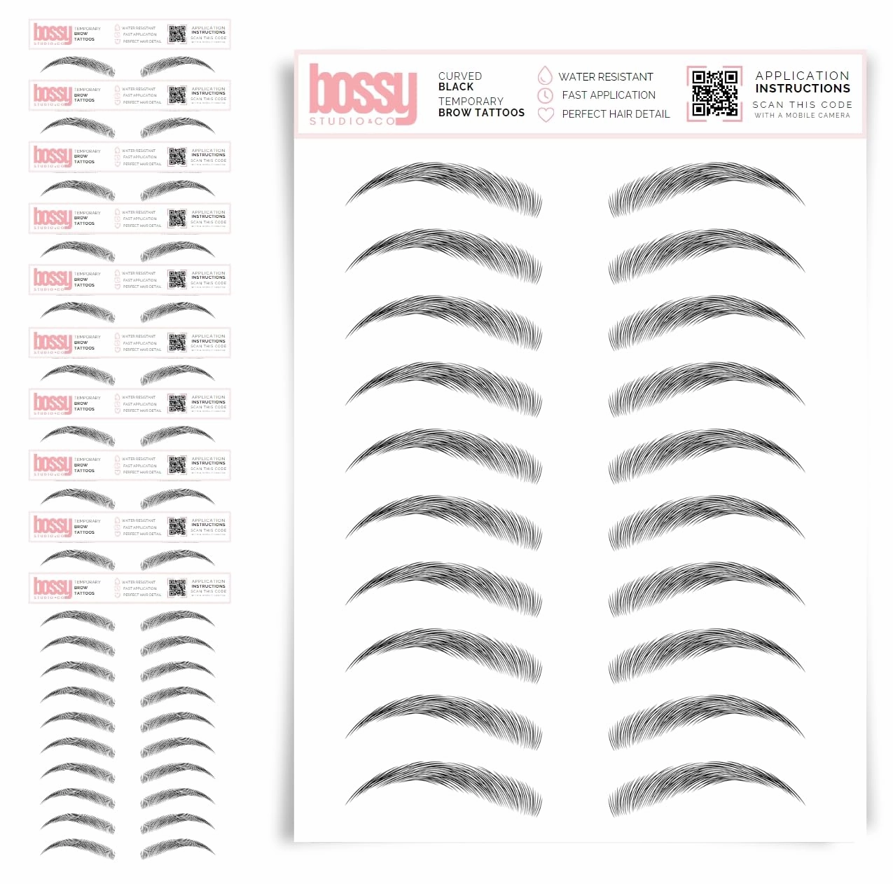 10 Pack Temporary Eyebrow Tattoos Waterproof Eyebrow Stickers, False Tattoos Hair Like Peel Off Instant Transfer Brows For Women And Men | Natural Strokes, Shaping (curved, black)