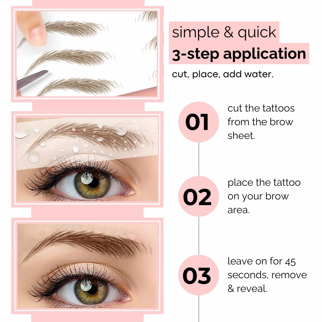 10 Pack Temporary Eyebrow Tattoos Waterproof Eyebrow Stickers, False Tattoos Hair Like Peel Off Instant Transfer Brows For Women And Men | Natural Strokes, Shaping (curved, black)
