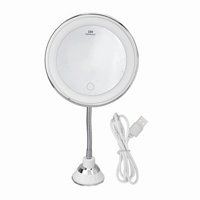 10x LED Makeup Mirror, Double Sided Makeup Mirror, Magnification Adjustable Brightness Three Light Colors Suction Cup Design Adjustable Tube for Easy Installation