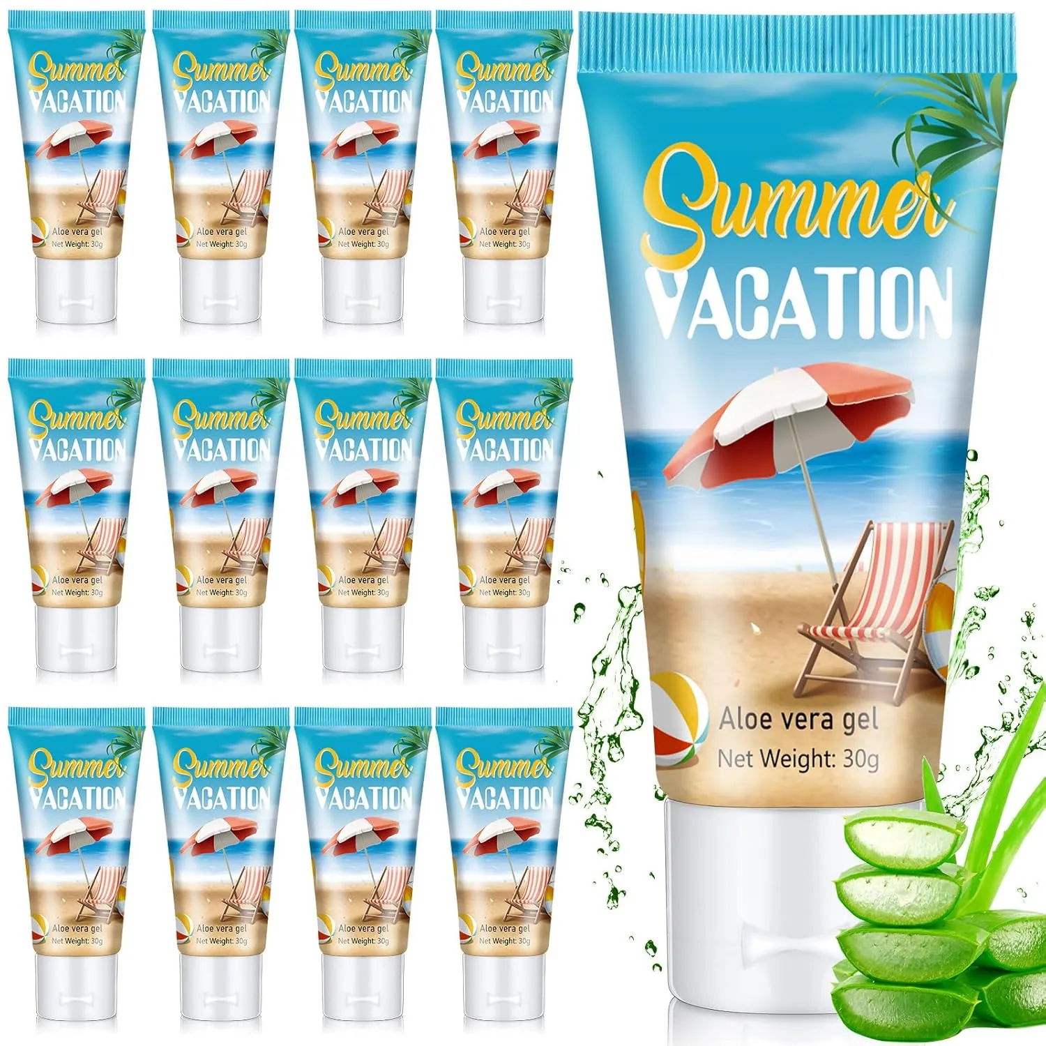 12 Pcs Mini Aloe Vera Gel Bulk for Summer Vacation Party 1oz Travel Size Soothing Moisture Aloe Gel Bulk for Thank You Gifts Summer Party Supplies