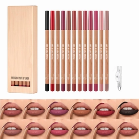 12 Colors Matte Lip Liners Set Long-Lasting Waterproof Lip Pencils Soft Creamy Shaping Sculpting Lips with Pencil Sharpener