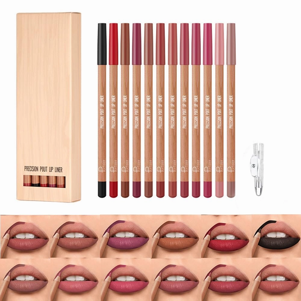 12 Colors Matte Lip Liners Set Long-Lasting Waterproof Lip Pencils Soft Creamy Shaping Sculpting Lips with Pencil Sharpener
