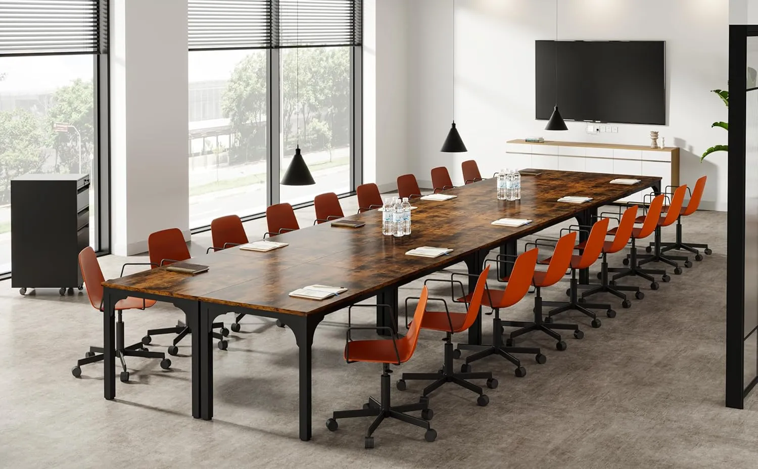 13FT Conference Table, Super Sturdy Large Rectangle Meeting Seminar Table for 16 Person, Long Business Tables, 4 Pcs Brown