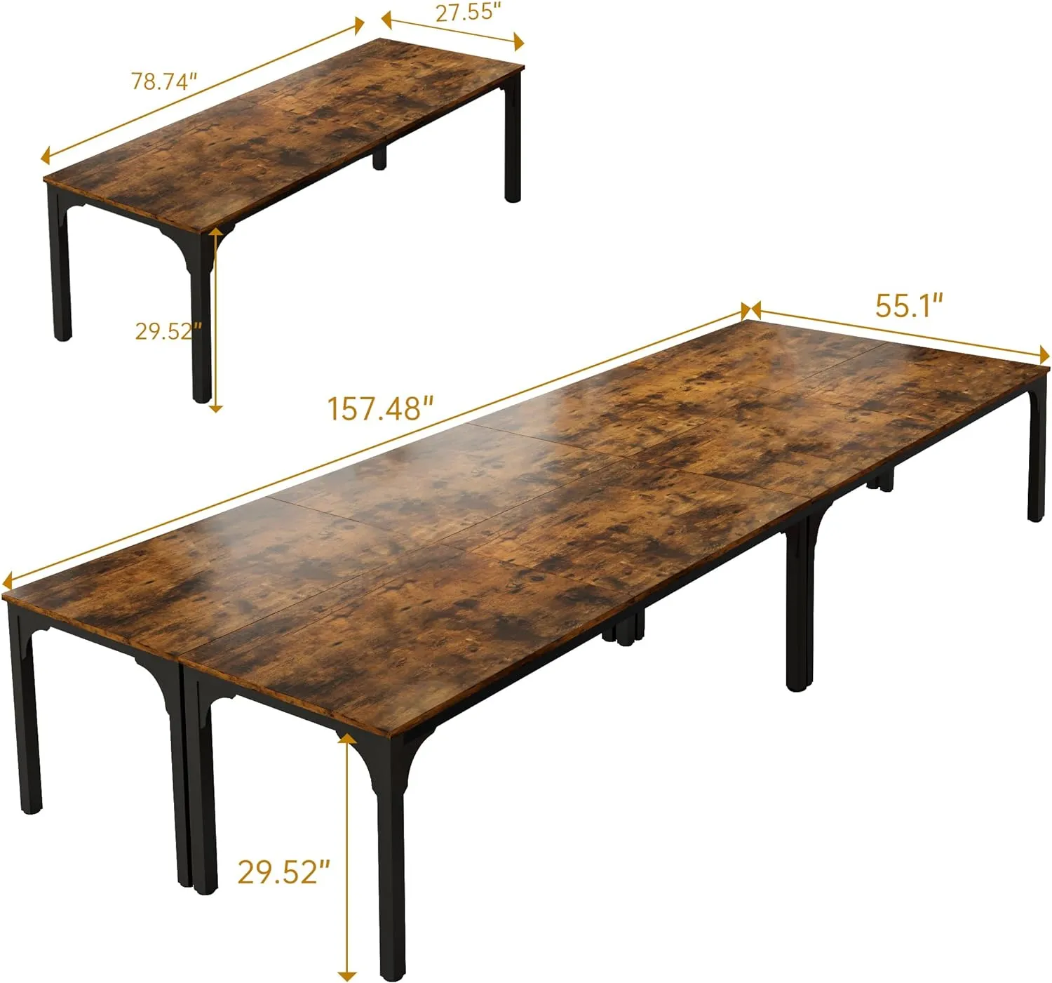 13FT Conference Table, Super Sturdy Large Rectangle Meeting Seminar Table for 16 Person, Long Business Tables, 4 Pcs Brown