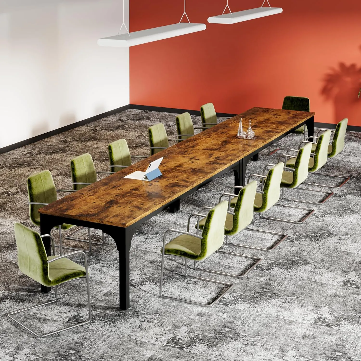 13FT Conference Table, Super Sturdy Large Rectangle Meeting Seminar Table for 16 Person, Long Business Tables, 4 Pcs Brown