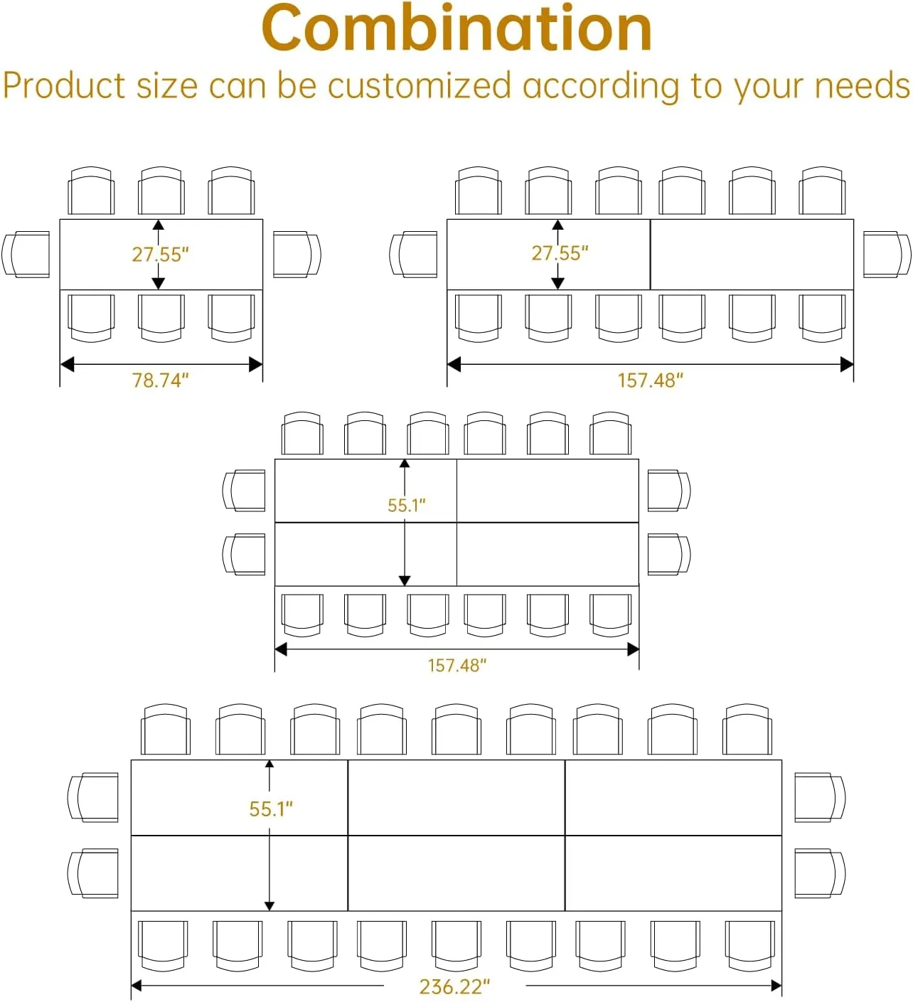 13FT Conference Table, Super Sturdy Large Rectangle Meeting Seminar Table for 16 Person, Long Business Tables, 4 Pcs Brown