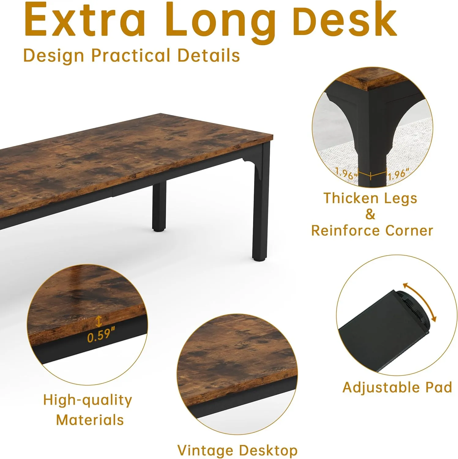 13FT Conference Table, Super Sturdy Large Rectangle Meeting Seminar Table for 16 Person, Long Business Tables, 4 Pcs Brown