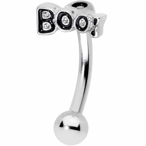 14 Gauge 5/16 Black Text Boo Halloween Curved Eyebrow Ring