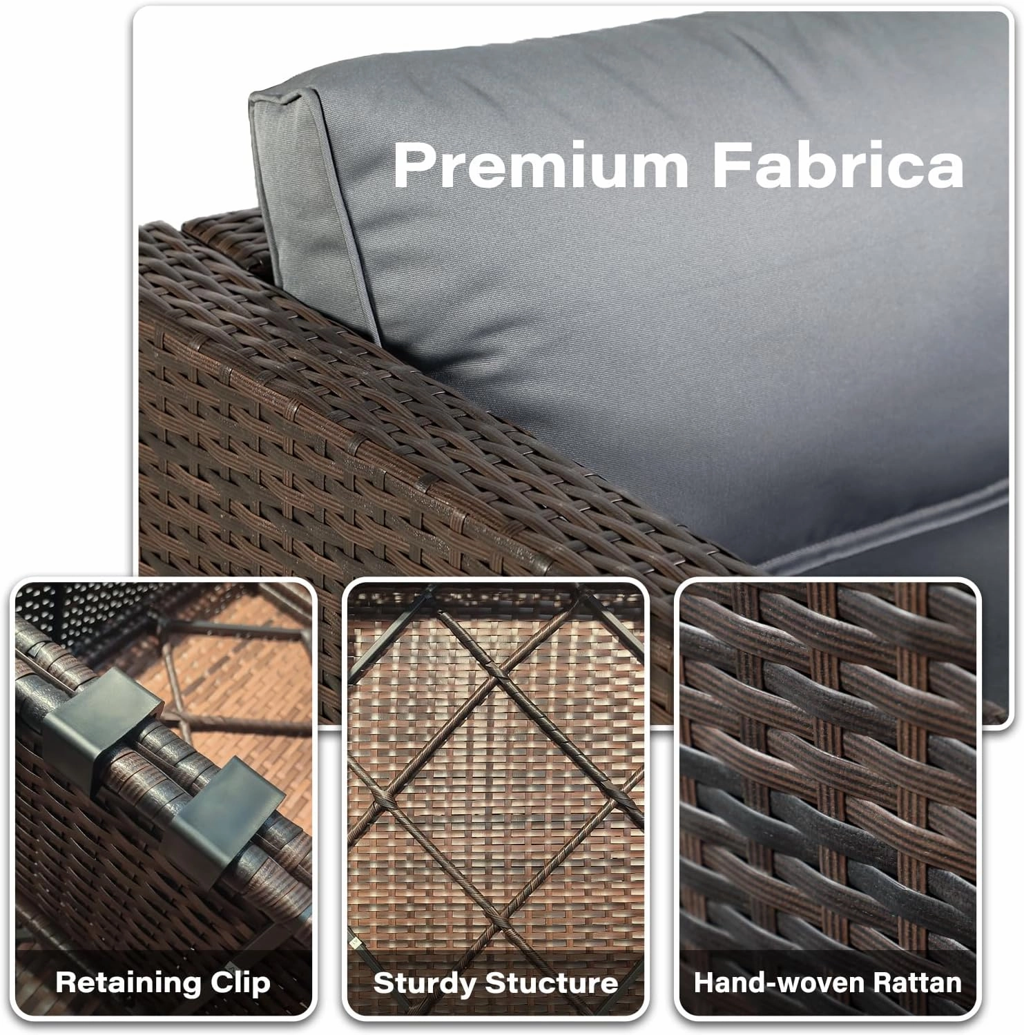14-Piece Brown Rattan Patio Furniture Sets, Outdoor Conversation Sofa Sets with Water Resistant Gray Cushions & Tempered Glass Coffee Table, Modular Outdoor Sectional Sofa Sets with 2 Pillows