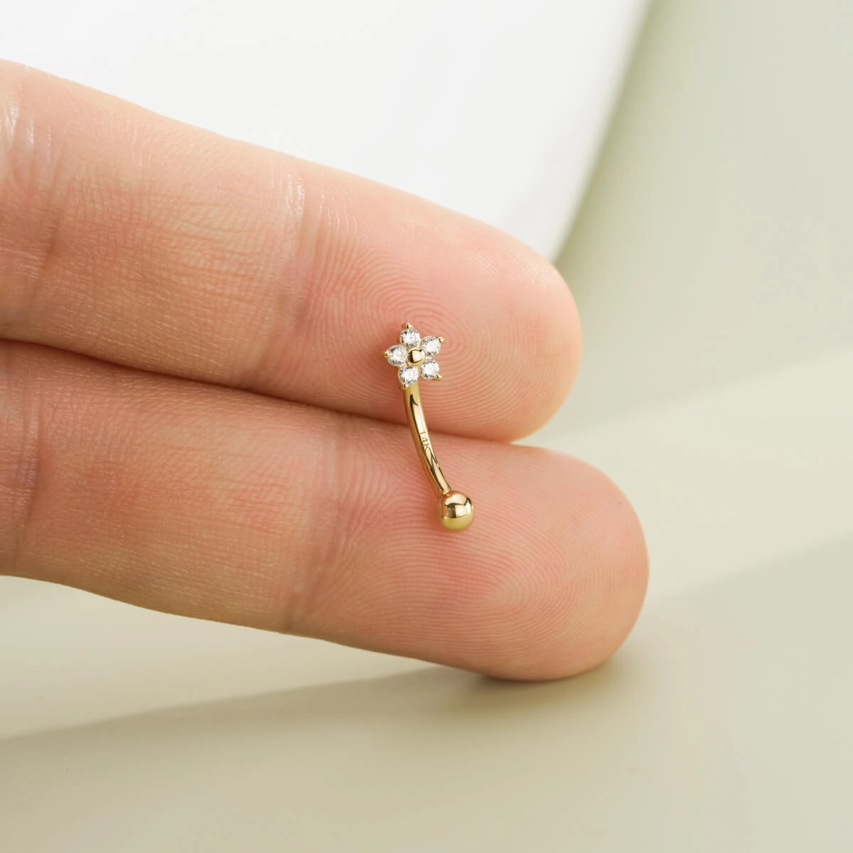 14K Solid Gold Clear CZ Flower Rook Earring