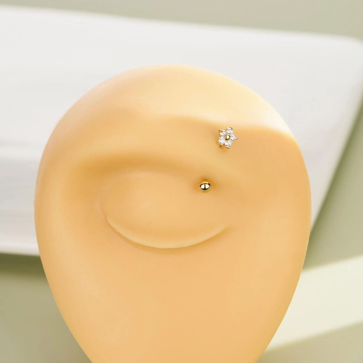14K Solid Gold Clear CZ Flower Rook Earring