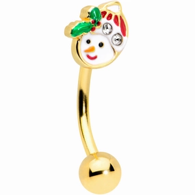 16 Gauge 5/16 Clear Gem Gold Tone Happy Snowman Curved Eyebrow Ring