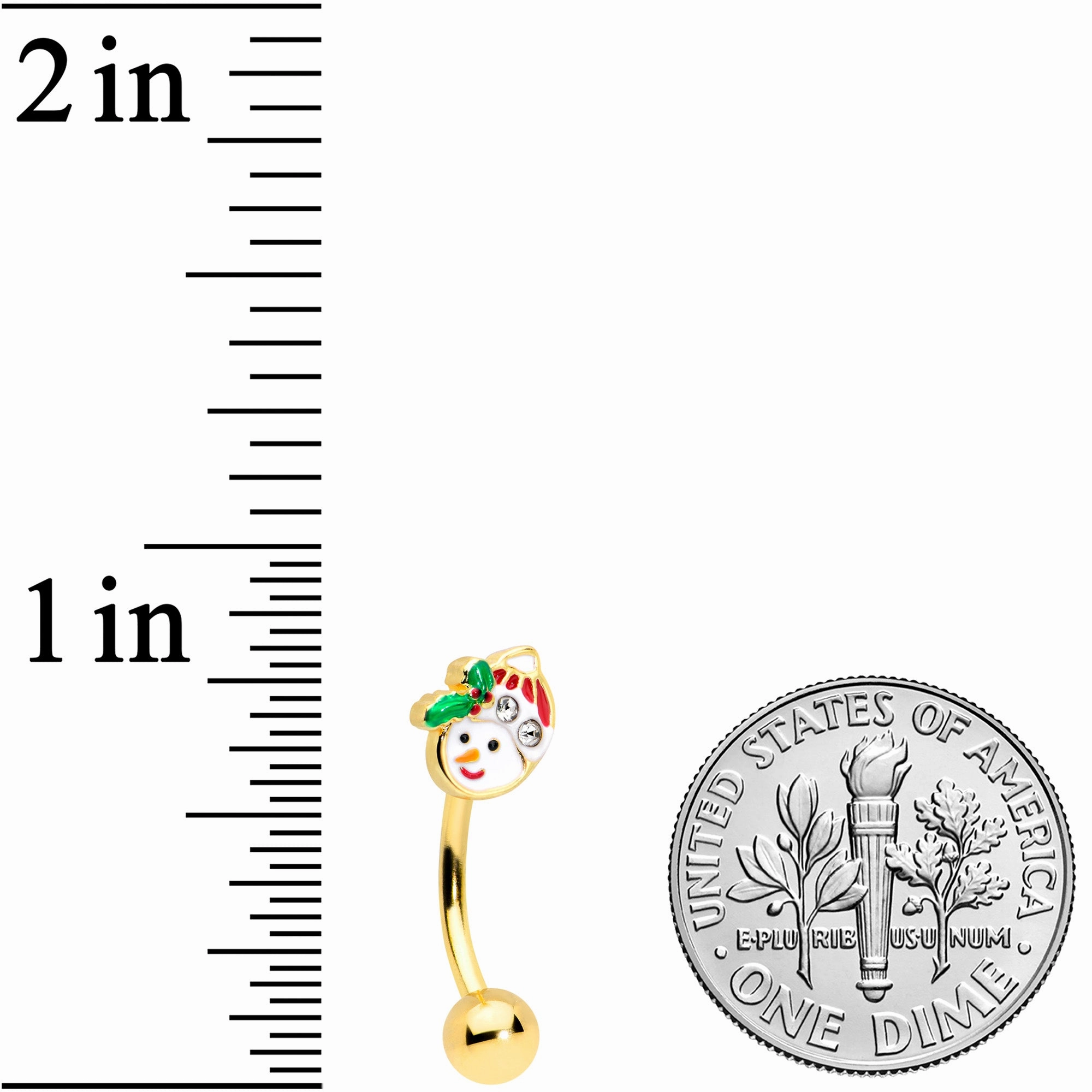16 Gauge 5/16 Clear Gem Gold Tone Happy Snowman Curved Eyebrow Ring