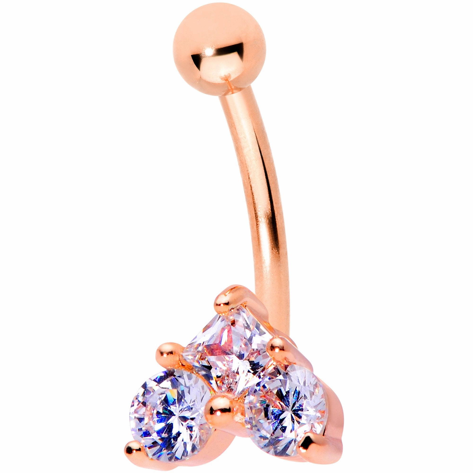 16 Gauge 5/16 Clear Gem Trio Rose Gold Tone Heart Curved Eyebrow Ring