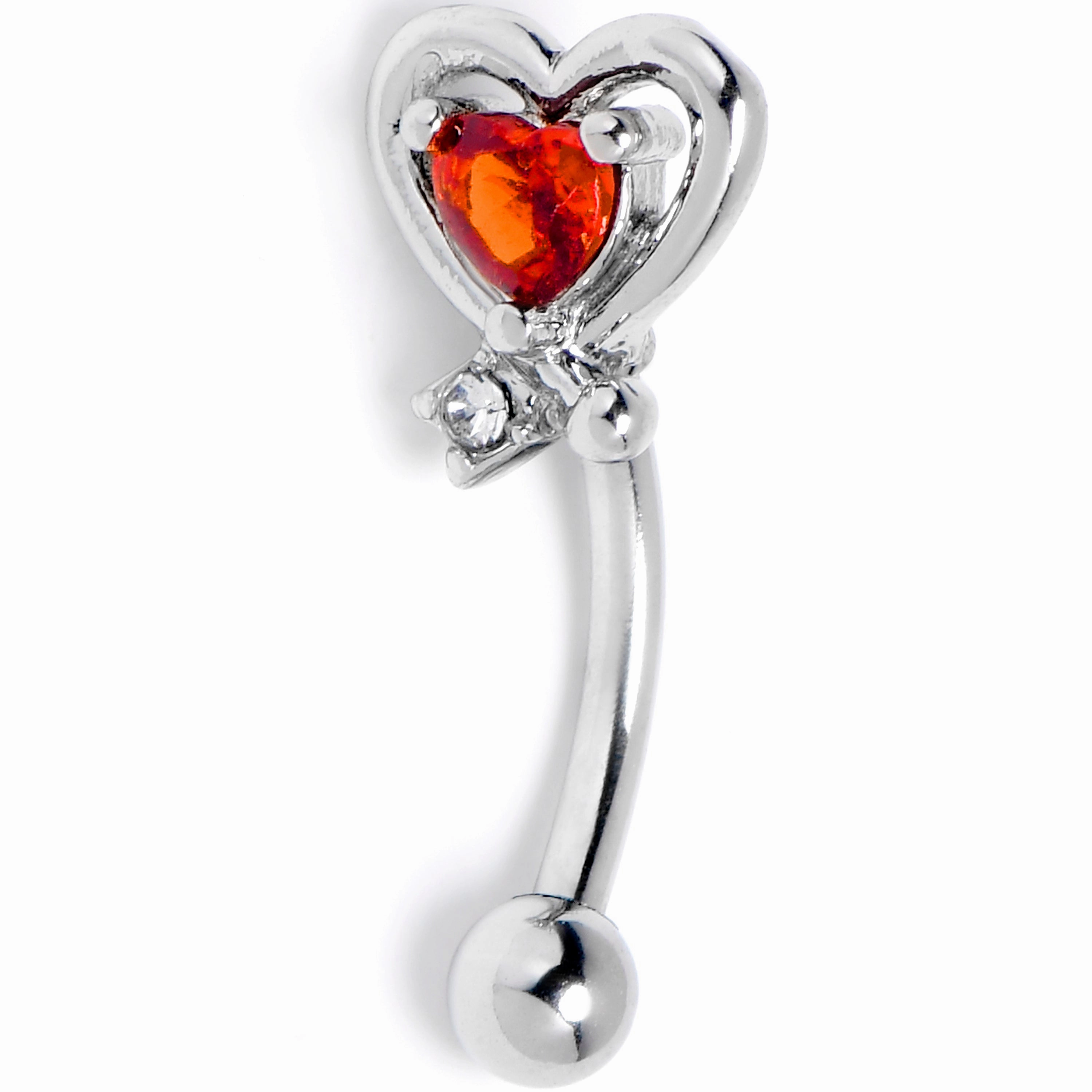 16 Gauge 5/16 Red CZ Gem Wrapped In Heart Curved Eyebrow Ring