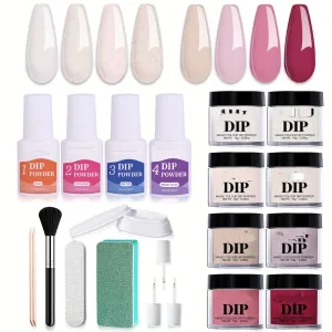 18PCS Dip Powder Nail Kit,A Glittering Set of 8 All Season Nude Skin Colors with Recycling Tray,French Nail Art for DIY,Ideal Gift for Mom Nail Art for DIY Manicures at Home,Ideal Gift for Mom