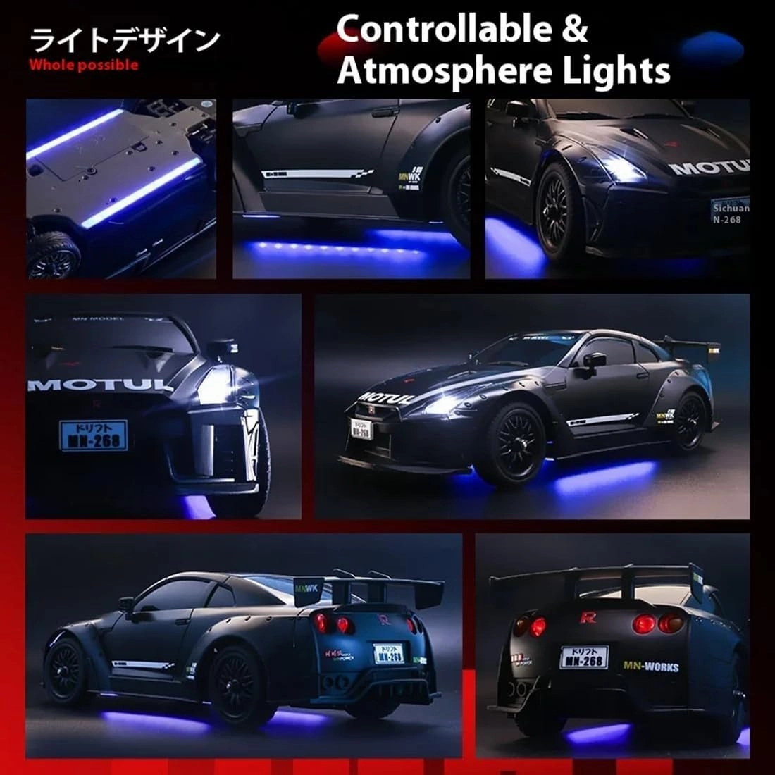 1/16 RC Drift Car for Adult, 2.4GHz 4WD GTR R35 Remote Contorol Car, Drift Tires Racing Cars with Gyro, Adjustable Speed & LED Lights (1 Battery