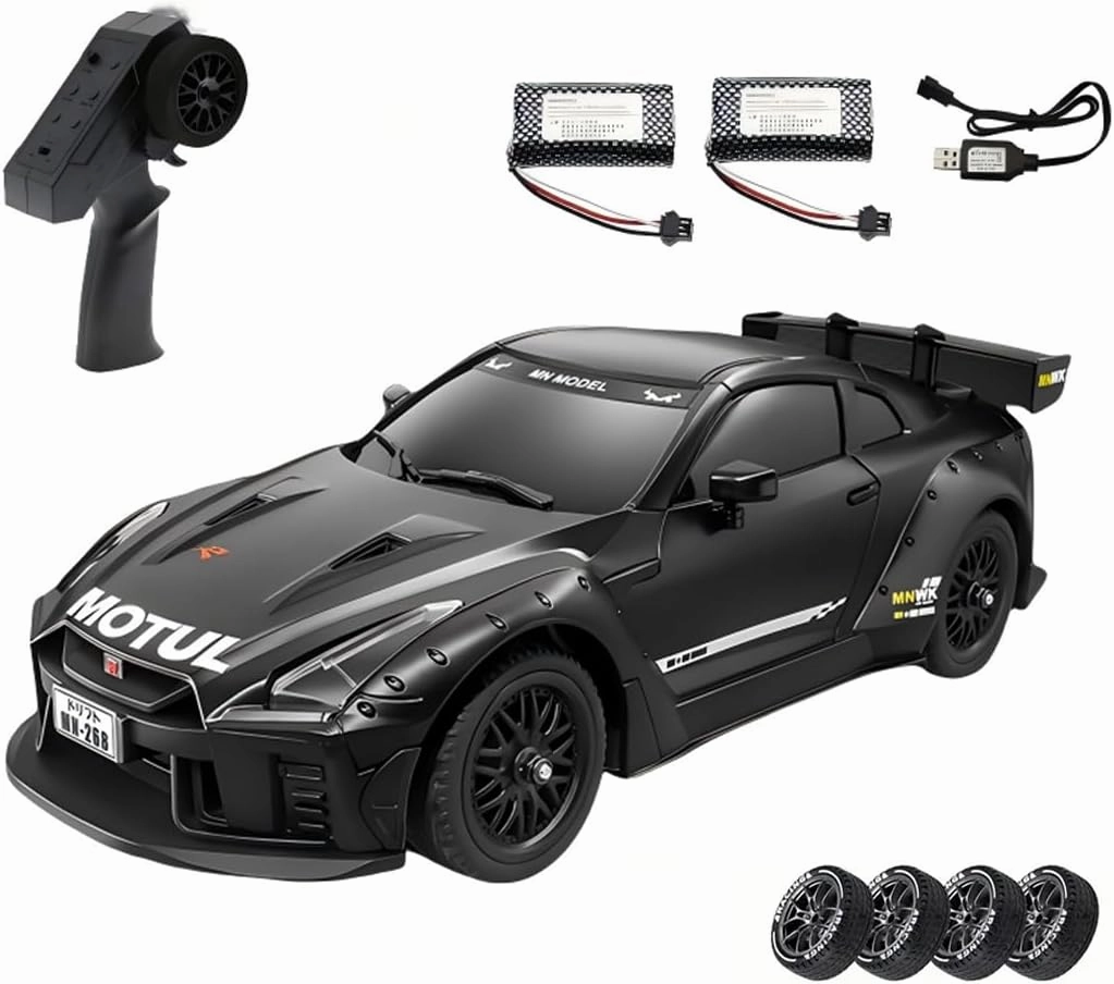1/16 RC Drift Car for Adult, 2.4GHz 4WD GTR R35 Remote Contorol Car, Drift Tires Racing Cars with Gyro, Adjustable Speed & LED Lights (1 Battery
