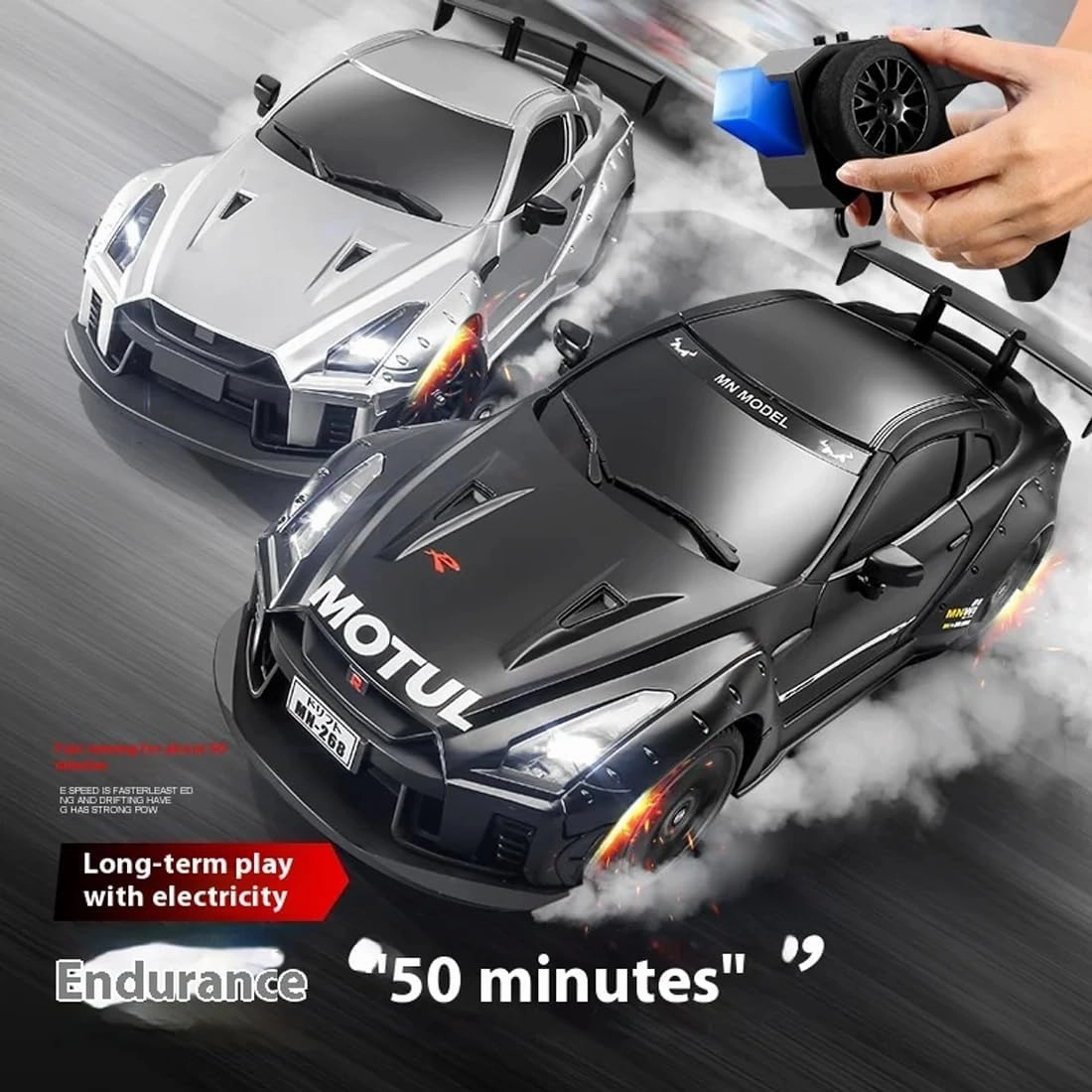 1/16 RC Drift Car for Adult, 2.4GHz 4WD GTR R35 Remote Contorol Car, Drift Tires Racing Cars with Gyro, Adjustable Speed & LED Lights (1 Battery