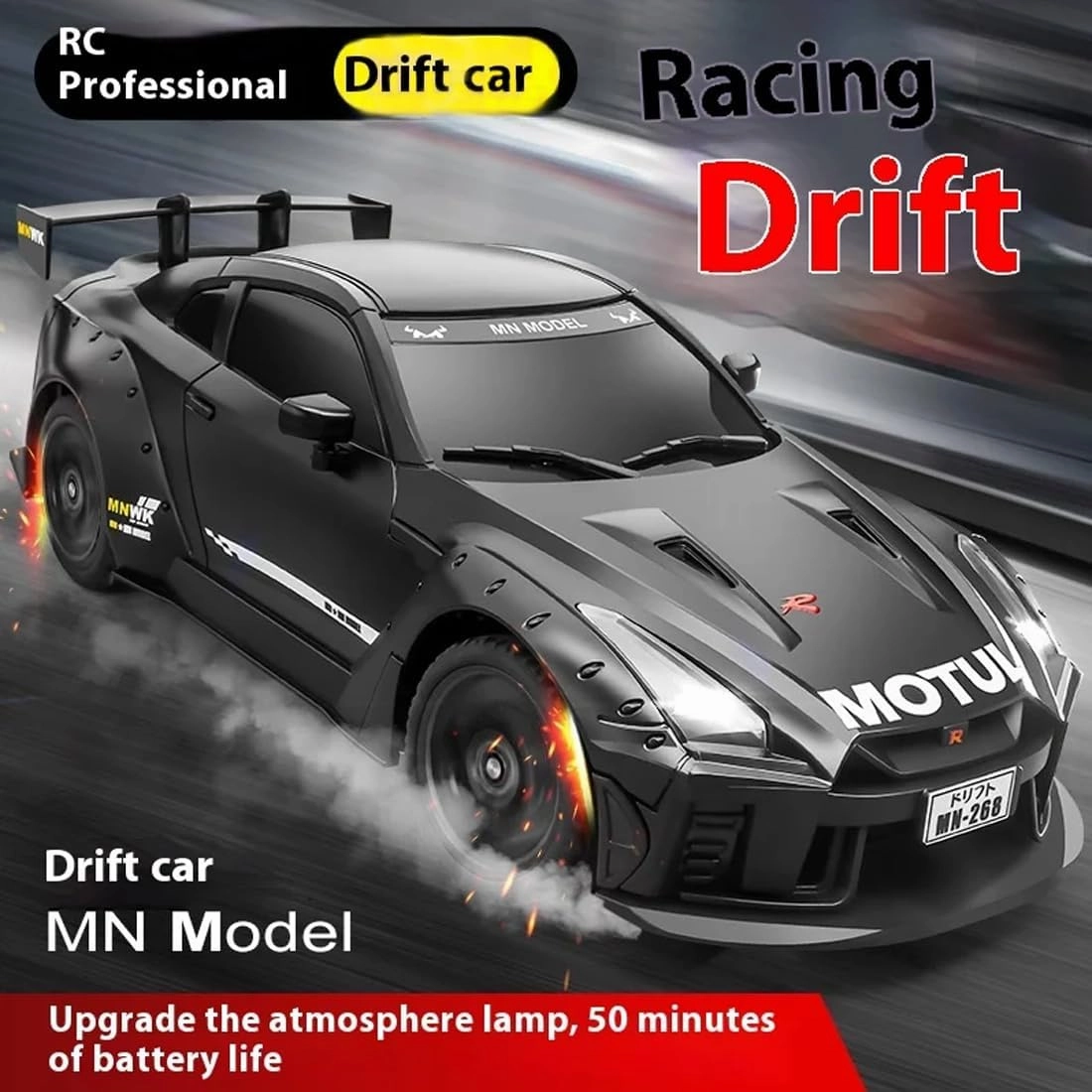 1/16 RC Drift Car for Adult, 2.4GHz 4WD GTR R35 Remote Contorol Car, Drift Tires Racing Cars with Gyro, Adjustable Speed & LED Lights (1 Battery