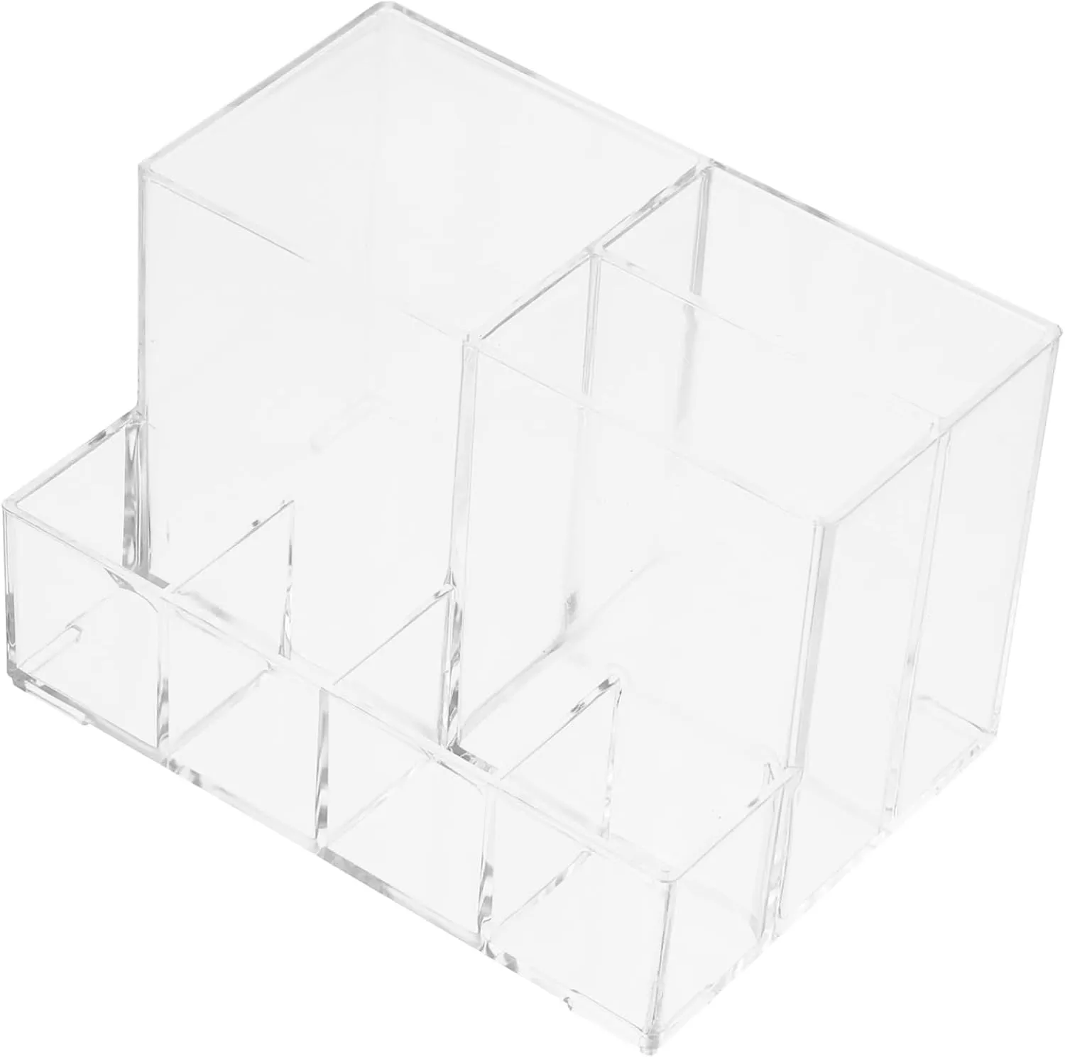1pc Clear Acrylic Makeup Brush and Lipstick Organizer Multi-compartment Storage Box for Eyebrow Pencils Toiletry Container for Bathroom Bedroom Vanity Countertop Lightweight and