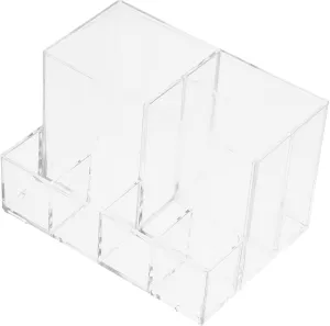 1pc Clear Acrylic Makeup Brush and Lipstick Organizer Multi-compartment Storage Box for Eyebrow Pencils Toiletry Container for Bathroom Bedroom Vanity Countertop Lightweight and