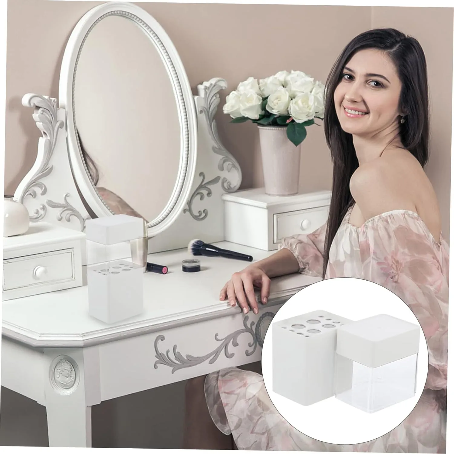 1pc Storage Box Makeup Brush Organizer Makeup Brushes Organizer Dustproof Storage Container Breathable Makeup Brush Holder Clear Lip Gloss Lip Tint Cosmetic Mini Makeup Bag Acrylic