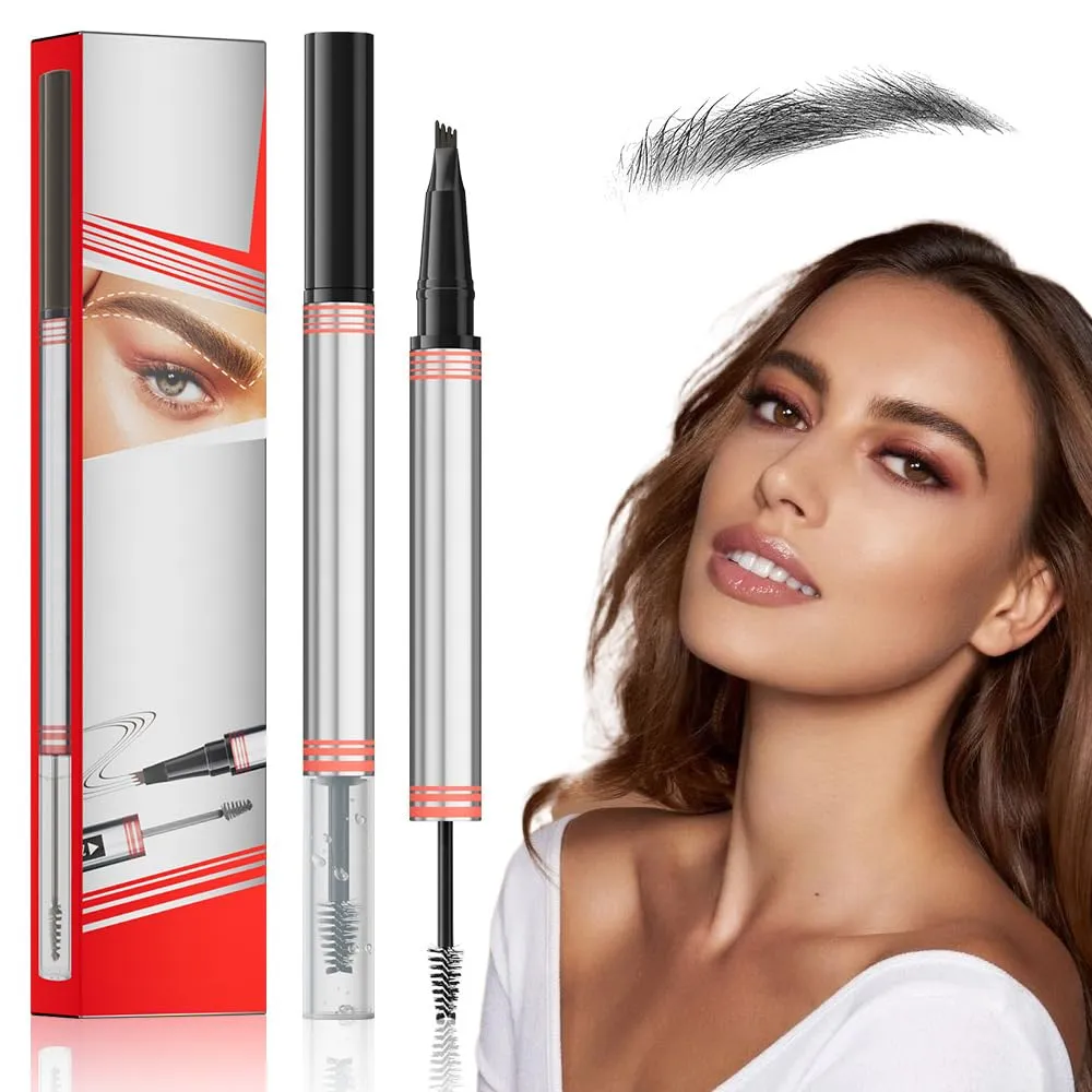 2 in 1 Brow Pen and Sealing Brow Gel, 2024 New Eyebrow Pencil with Gel Waterproof Magic Eyebrow Pencil, Upgrade Dual-Ended 3D Microblading Eyebrow Pen with 4 Tip for Women Girl /1917