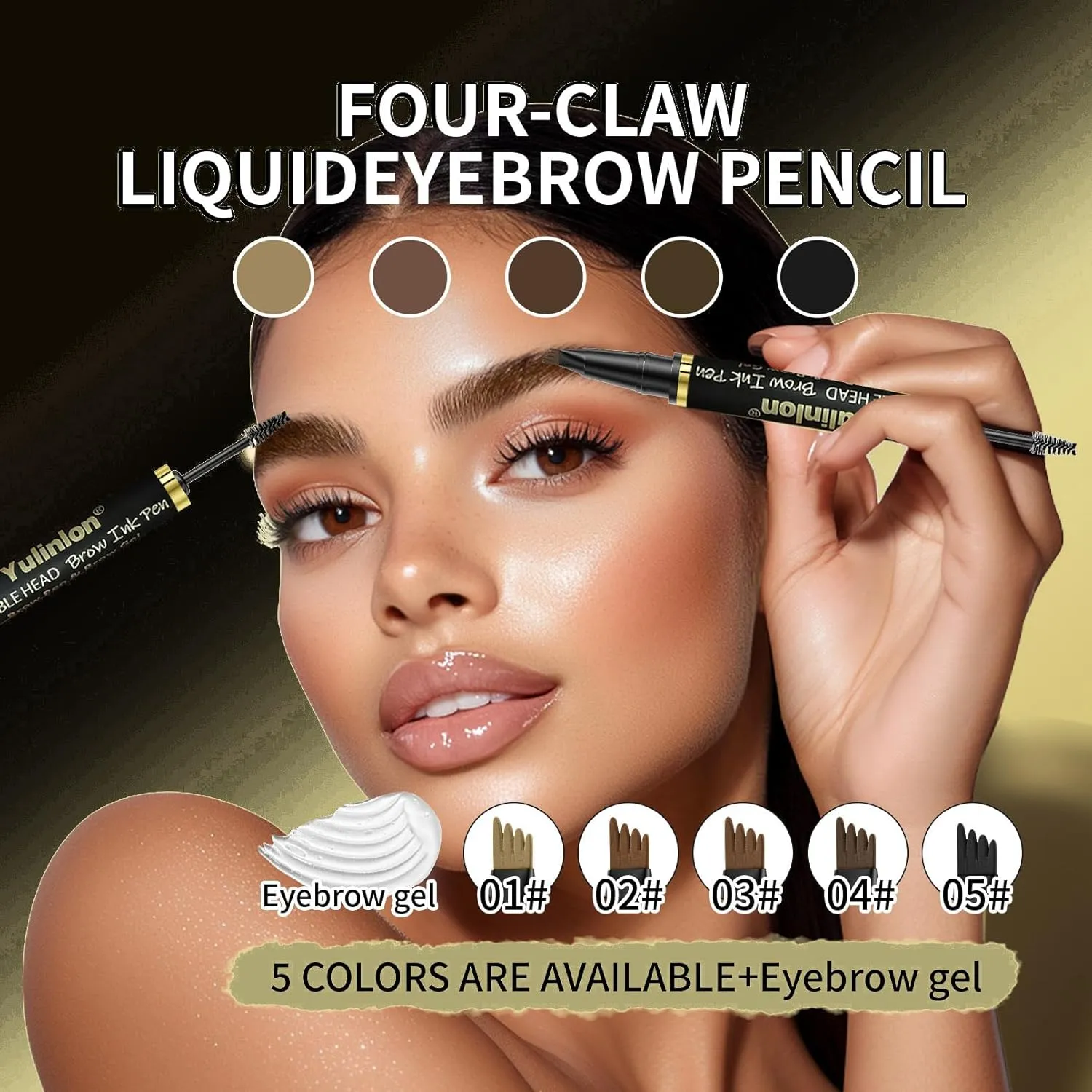 2-in-1 Double Head Eyebrow Pen and Gel, Waterproof Brow Makeup with Dual-Ended Applicator (3#Dark Brown)
