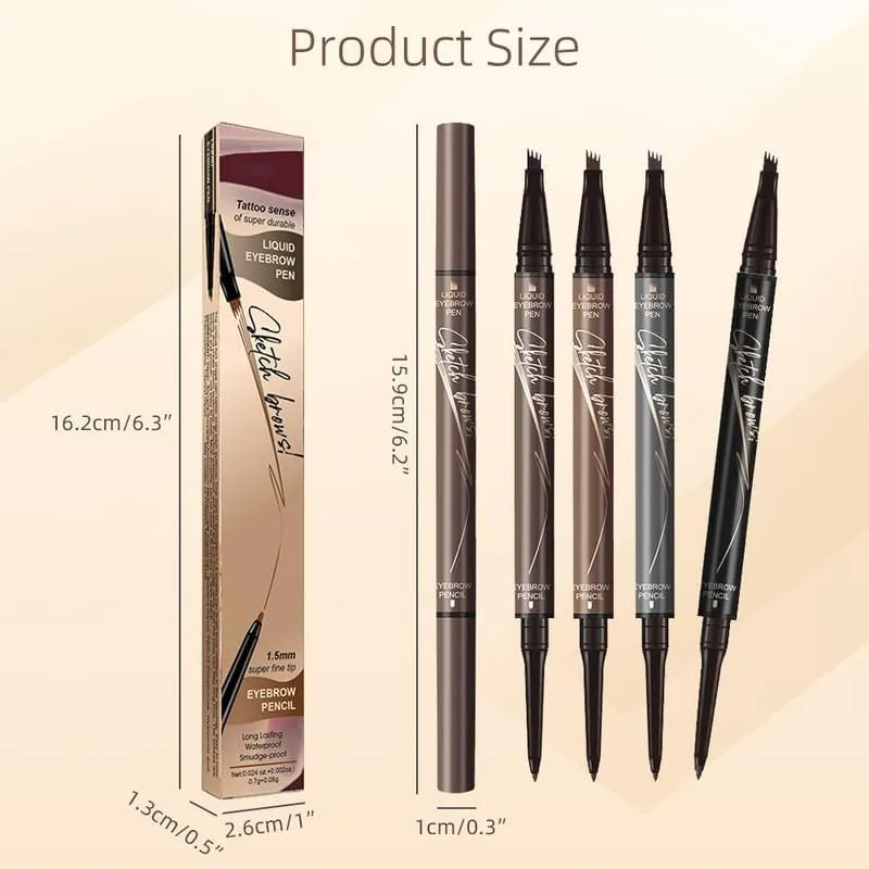 2-in-1 Eyebrow Microblading Pen, 2024 New 3D Waterproof Microblading Eyebrow Pencil Contouring Pen, 4 Fork Tip Magic Eyebrow Pencil, Microblading Eyebrow Pen for Natural Makeup All Day(4pcs)