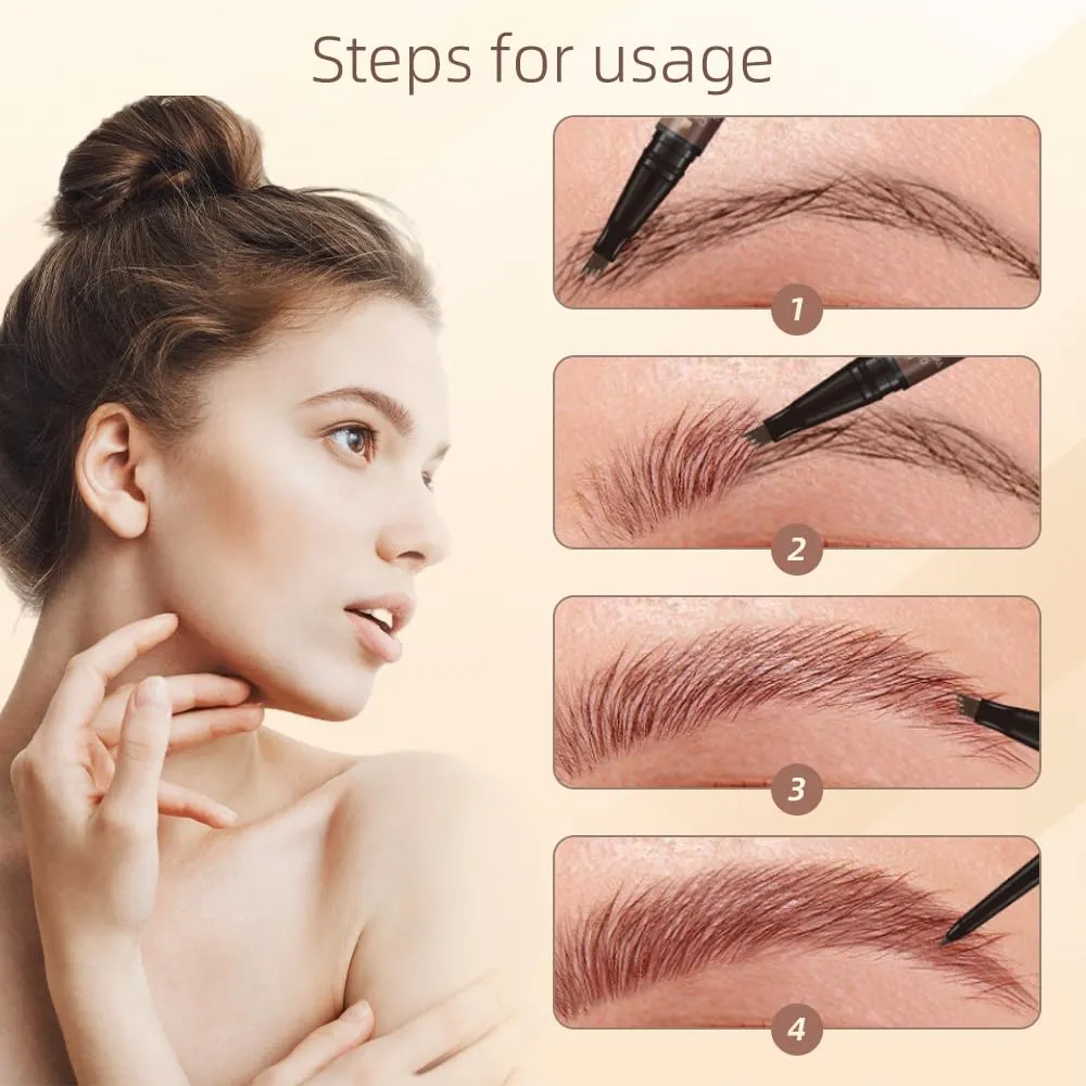 2 in 1 Eyebrow Pencil, 2025 Upgrade Magic Eyebrow Tattoo Pencil 4 Fork Tip, Dual- Ended Microblading Eyebrow Pen for Natural Hair-Like Brows Eyebrow Pen (Dark Brown)