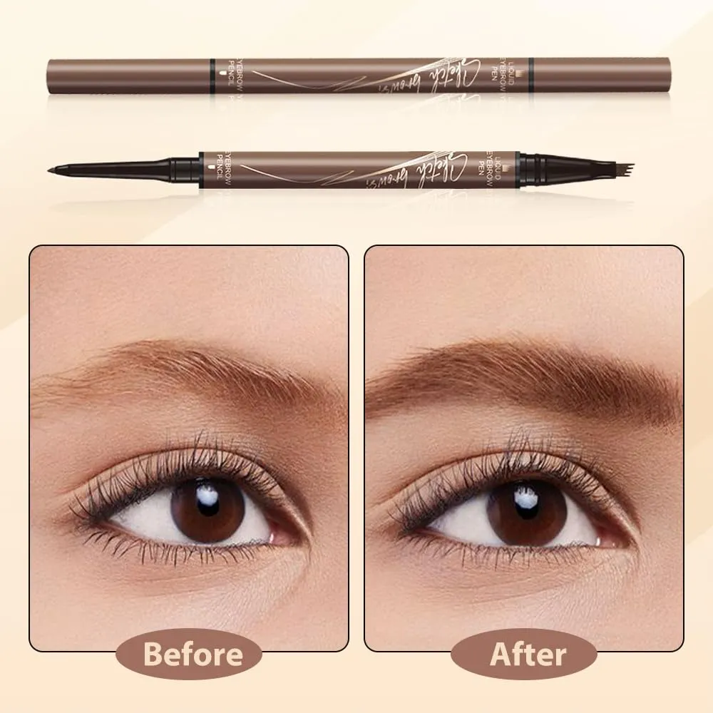 2 in 1 Eyebrow Pencil, 2025 Upgrade Magic Eyebrow Tattoo Pencil 4 Fork Tip, Dual- Ended Microblading Eyebrow Pen for Natural Hair-Like Brows Eyebrow Pen (Dark Brown)