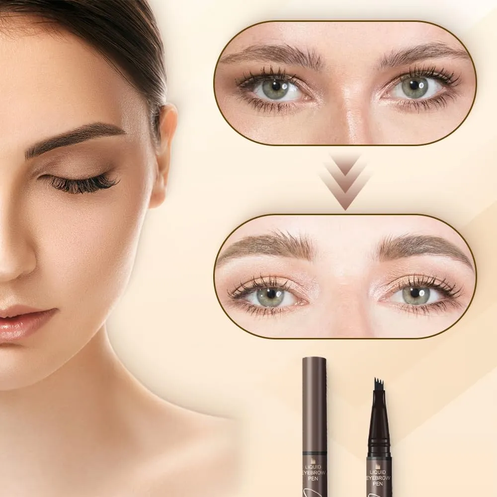 2 in 1 Eyebrow Pencil, 2025 Upgrade Magic Eyebrow Tattoo Pencil 4 Fork Tip, Dual- Ended Microblading Eyebrow Pen for Natural Hair-Like Brows Eyebrow Pen (Dark Brown)