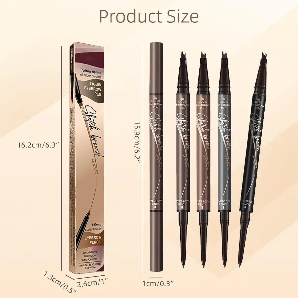 2 in 1 Eyebrow Pencil, 3D Microblading Eyebrow Pen, 4 Tip Eyebrow Magic Eyebrows, Natural Makeup Fine Stroke Eyebrows Pencil, Long-Lasting Waterproof Eyebrows Pencils for Women (Brown, One Size)