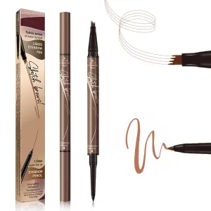 2 in 1 Eyebrow Pencil, 3D Microblading Eyebrow Pen, 4 Tip Eyebrow Magic Eyebrows, Natural Makeup Fine Stroke Eyebrows Pencil, Long-Lasting Waterproof Eyebrows Pencils for Women (Brown, One Size)