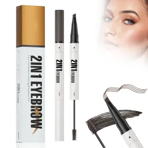 2-in-1 Eyebrow Pencil with Gel, 2025 New 3D Microblading Eyebrow Pen with 4 Tip & Eyebrow Brush, Waterproof Magic Eyebrow Pencil Makeup Long-Lasting Eyebrow Pen (Dark brown)