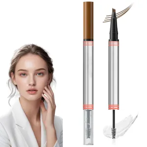 2-in-1 Eyebrow Pencil with Gel,2 PCS Waterproof Magic Eyebrow Pen,Dual-Ended 3D Microblading Eyebrow Pen with 4 Tip & Eyebrow Brush,Long-Lasting Natural Eyebrow Brush Tattoo Pencil (Light Brown)