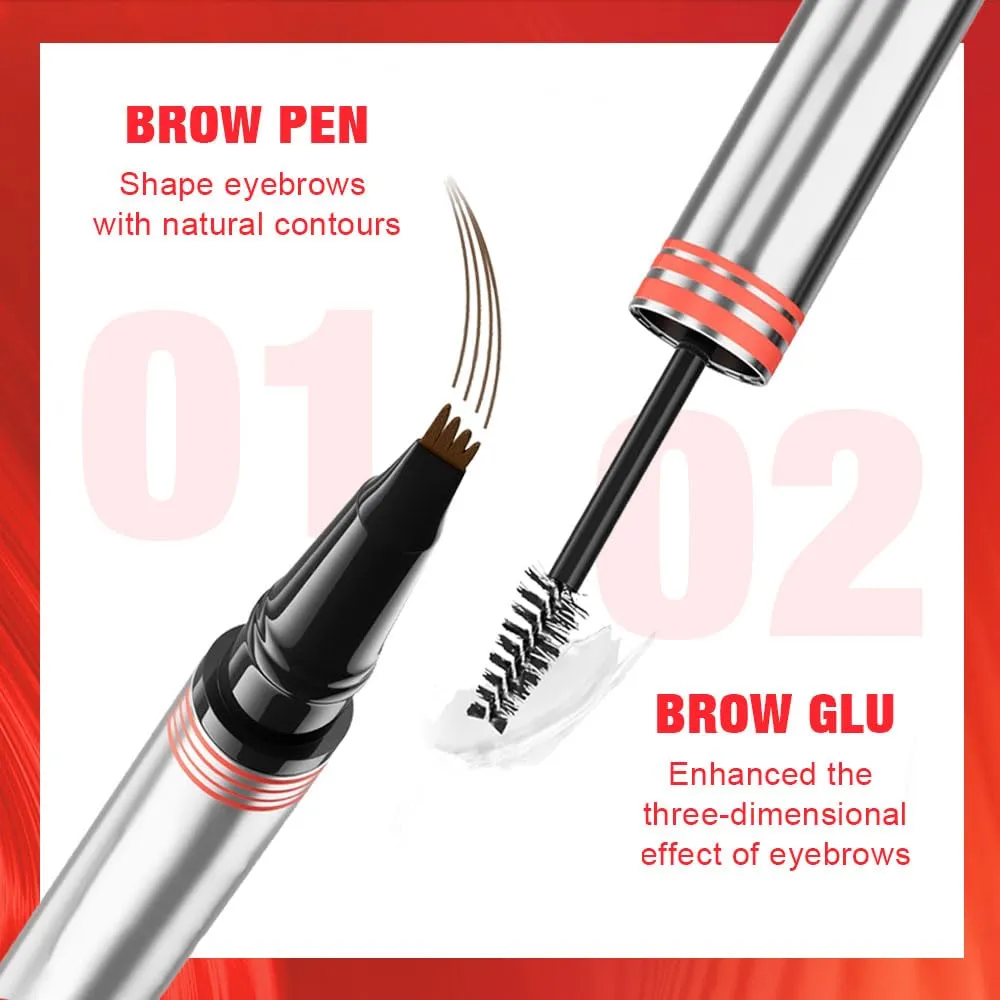 2-in-1 Eyebrow Pencil with Gel,2 PCS Waterproof Magic Eyebrow Pen,Dual-Ended 3D Microblading Eyebrow Pen with 4 Tip & Eyebrow Brush,Long-Lasting Natural Eyebrow Brush Tattoo Pencil (Light Brown)