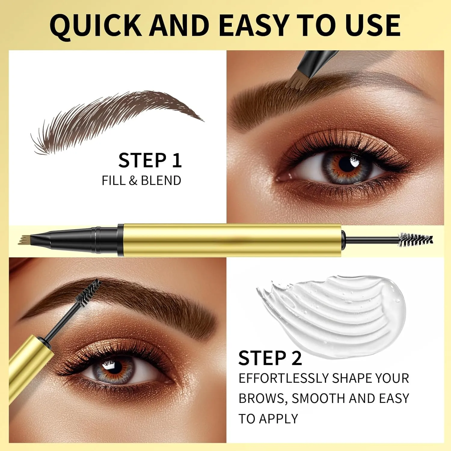 2 in 1 Long-Lasting Eyebrow Pencil and Brow Up-Grade Gel, Light Brown and Brown Shades (3#Dark Brown)