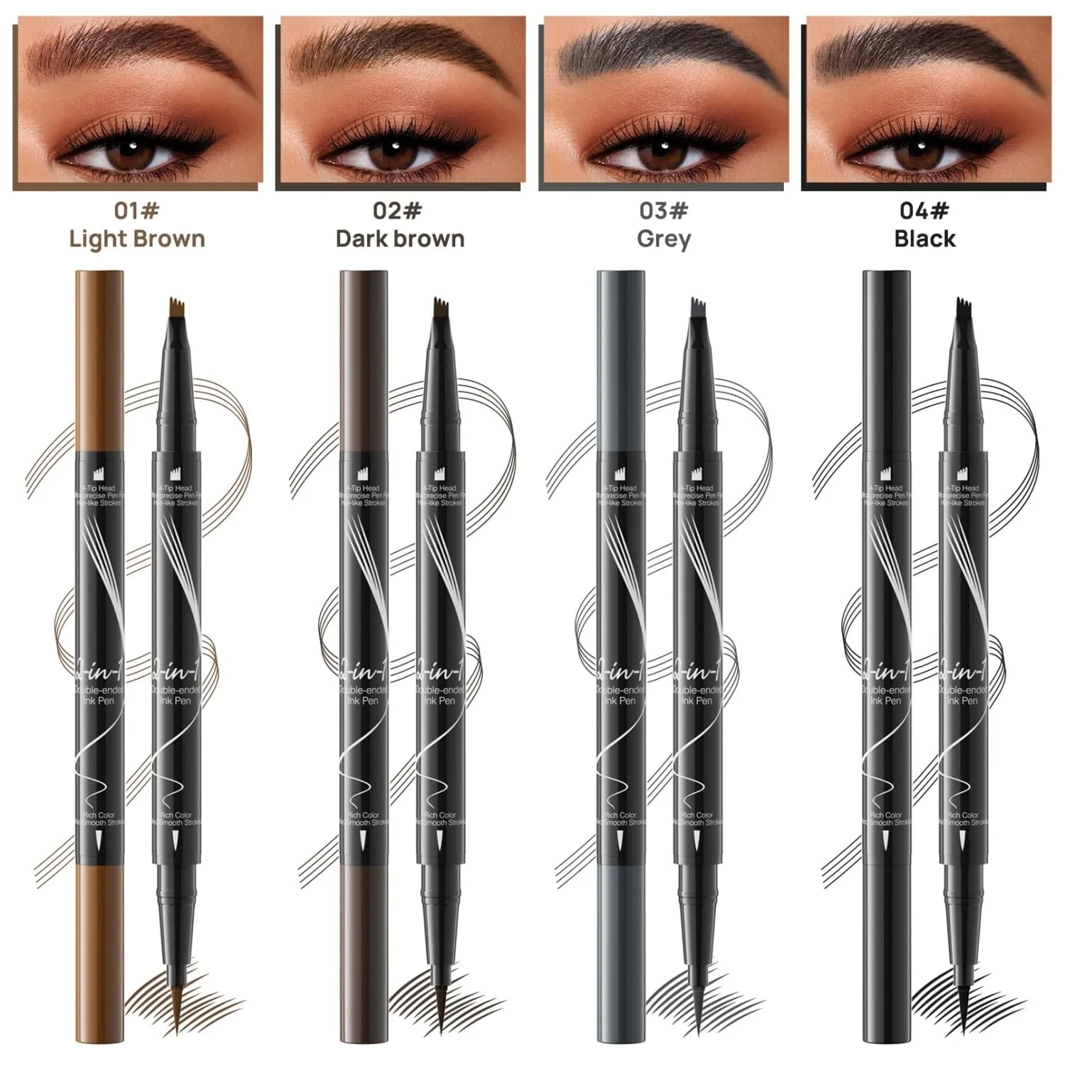 2-in-1 Microblading Eyebrow Pencil，2025 New 3D with 4-Fork-Tip & Precise Brush,Microblading Eyebrow Pen for Natural Makeup All Day(4Pcs Set)