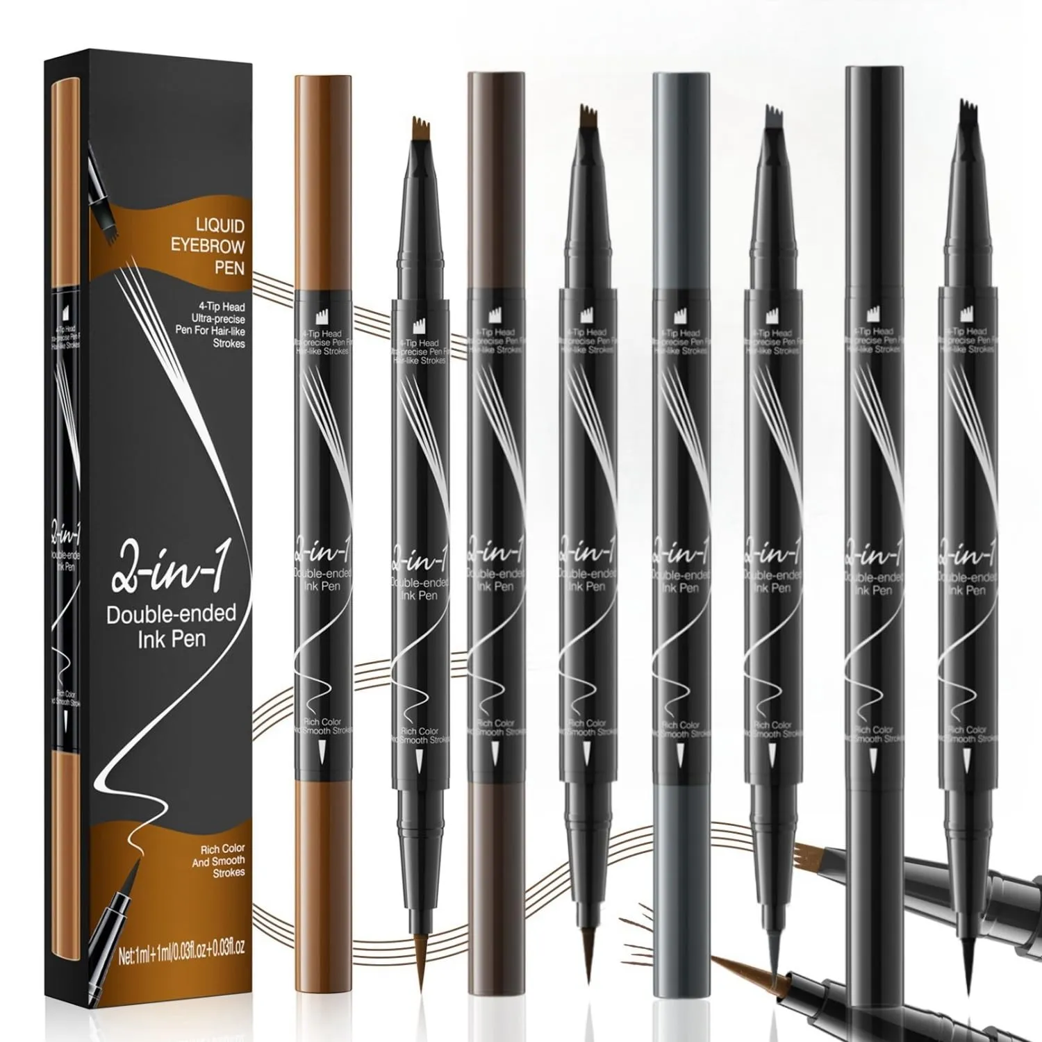 2-in-1 Microblading Eyebrow Pencil，2025 New 3D with 4-Fork-Tip & Precise Brush,Microblading Eyebrow Pen for Natural Makeup All Day(4Pcs Set)