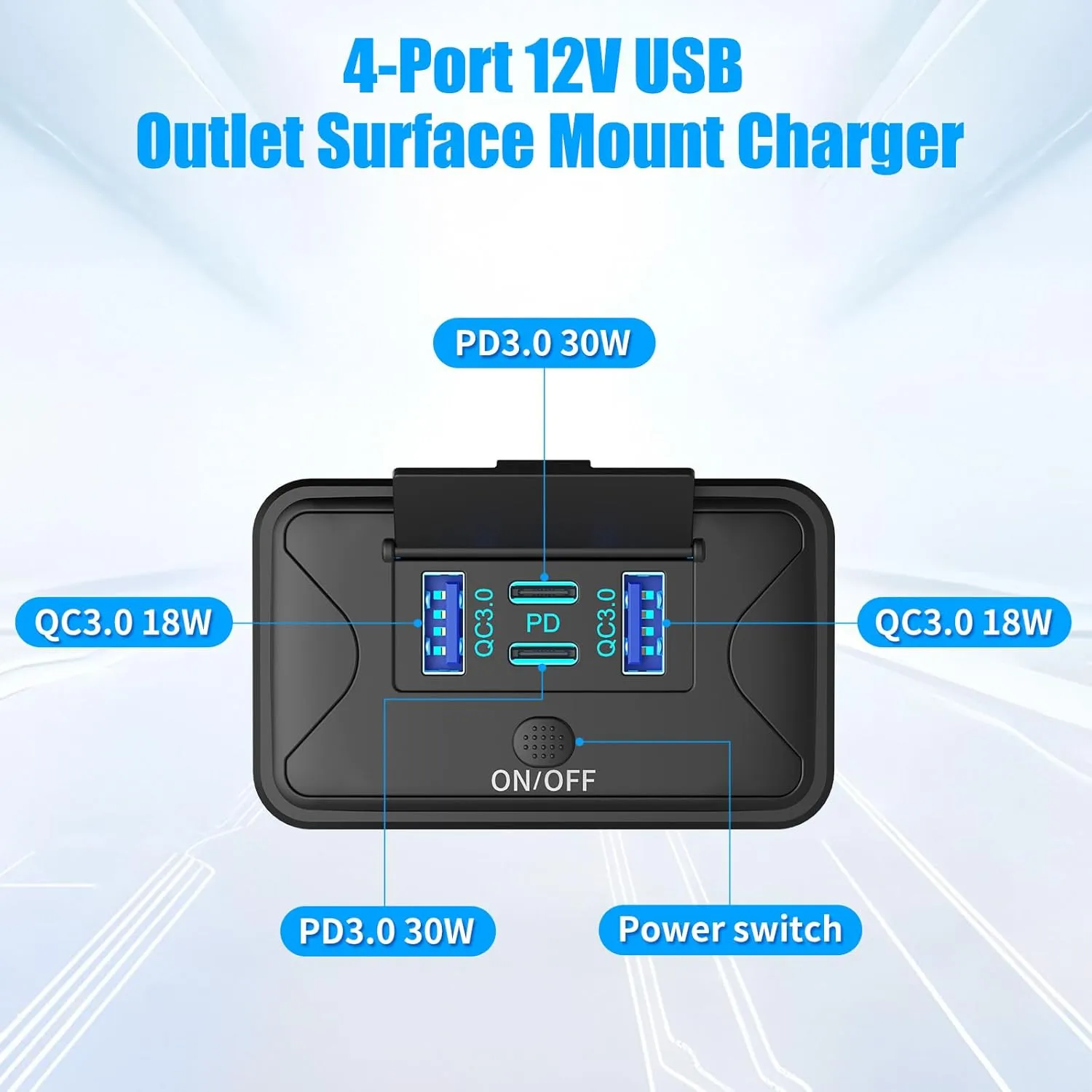 2 Pack 78W 4 Port 12V USB Outlet Wall Mount, Dual 36W PD & Dual 18W QC3.0 Lightweight Surface Mount Charger Socket Panel with Button Switch for Bus RV Truck Marine Golf Cart