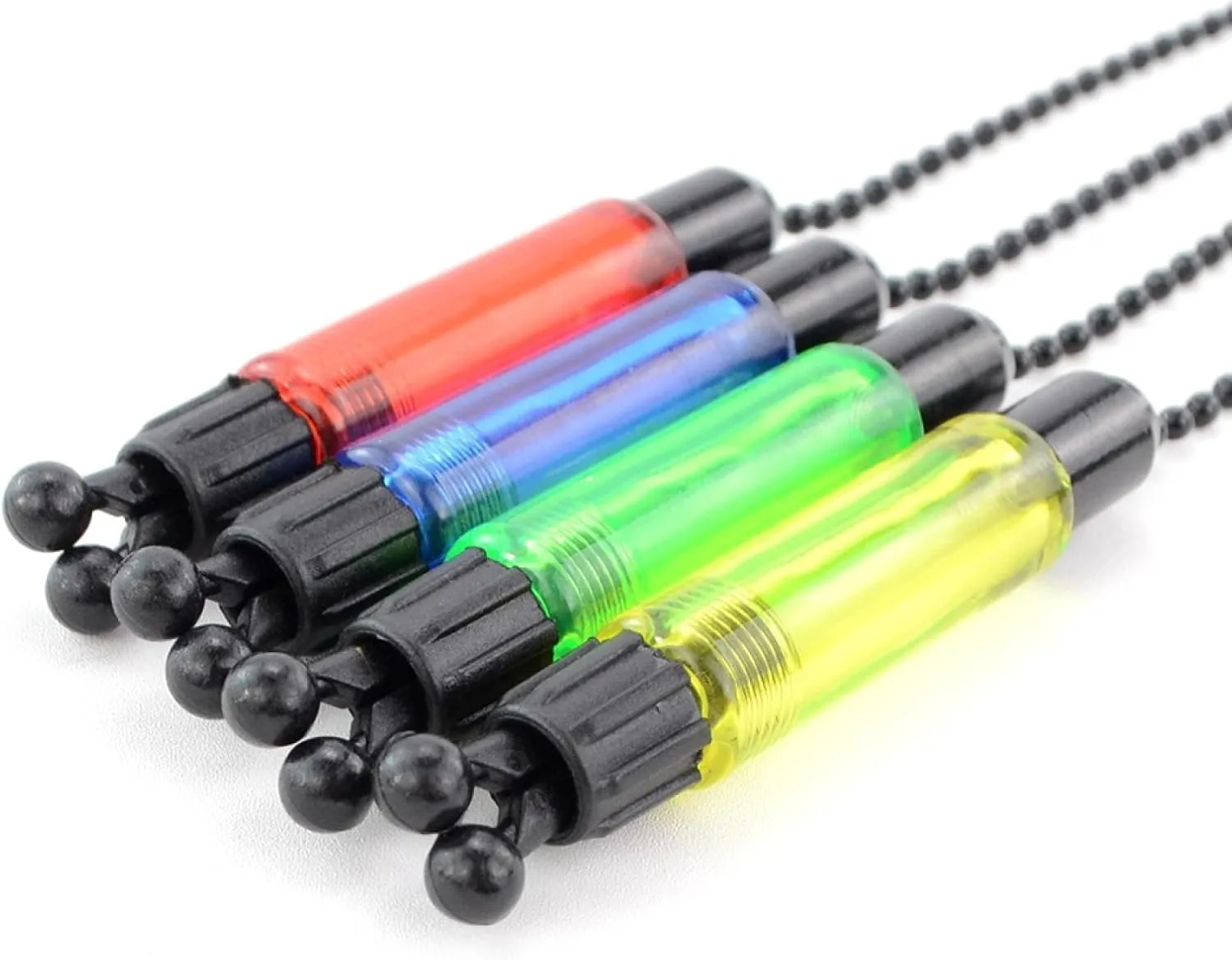 2-Pack European Carp Fishing Alarm System - Adjustable Swing Chain & Bite Tensioner with Glow Stick Slot (Red/Green/Yellow/Blue)