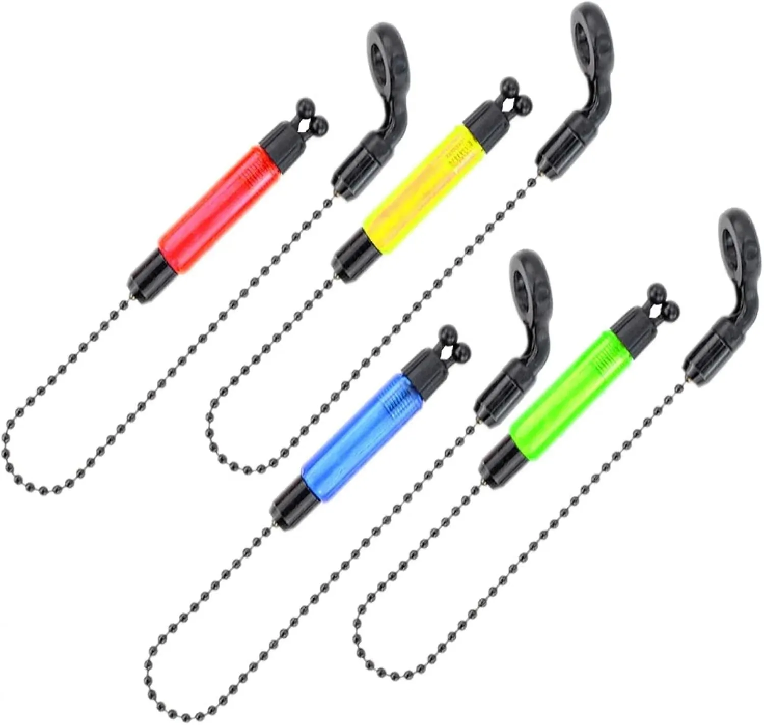 2-Pack European Carp Fishing Alarm System - Adjustable Swing Chain & Bite Tensioner with Glow Stick Slot (Red/Green/Yellow/Blue)