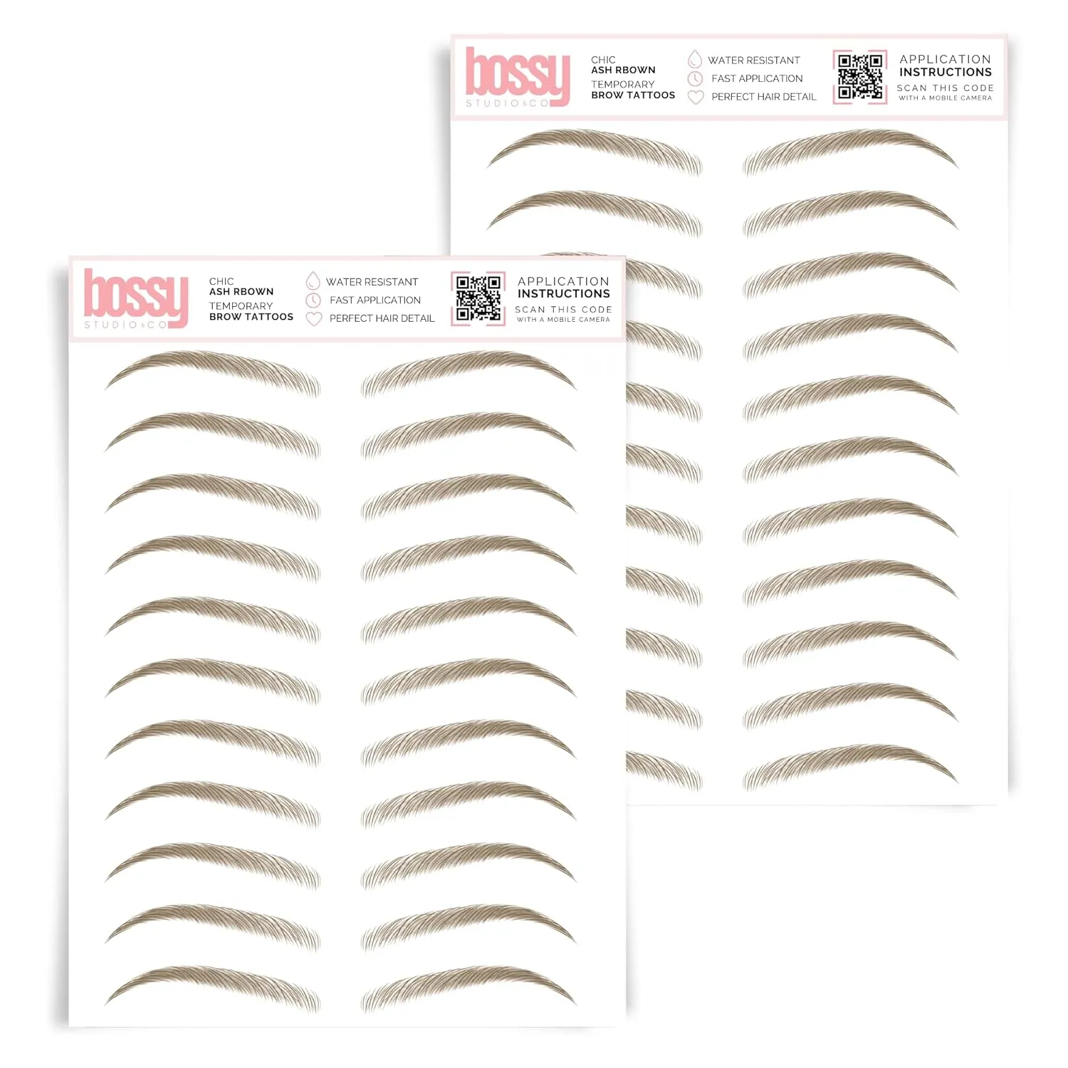 2 Pack Temporary Eyebrow Tattoos Waterproof Eyebrow Stickers, False Tattoos Hair Like Peel Off Instant Transfer Brows For Women And Men | Natural Strokes, Shaping (chic, ash brown)