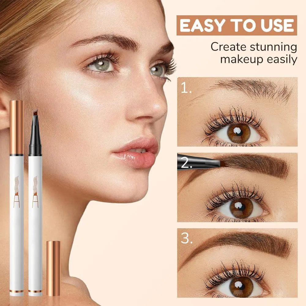 2 Pcs Microblading Eyebrow Pen, 2025 Upgraded 3D Waterproof 4-Tip Eyebrow Pencil, Natural Makeup Long-Lasting Fine Stroke Magic Eyebrow Pencil for Women Stay on All Day (01 Light Brown*2)